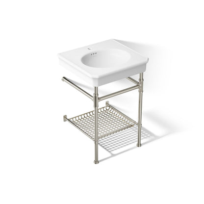 KOHLER K-39303-1 Claude 24" Rectangular Console Table Bathroom Sink, White with Vibrant Polished Nickel - 3/4 view of product