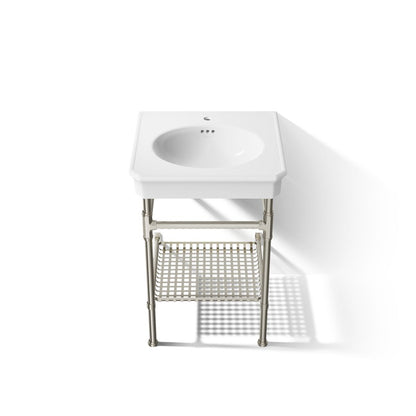 KOHLER K-39303-1 Claude 24" Rectangular Console Table Bathroom Sink, White with Vibrant Polished Nickel - Detail image of a p