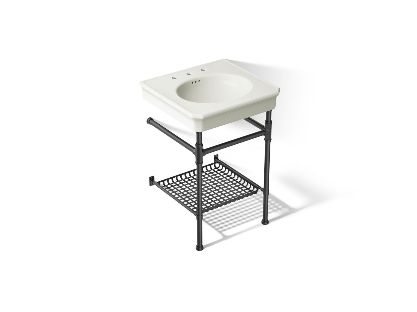KOHLER K-39303-8 Claude 24" Rectangular Console Table Bathroom Sink, Dune with Matte Black - 3/4 view of product
