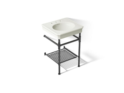 KOHLER K-39303-8 Claude 24" Rectangular Console Table Bathroom Sink, Dune with Matte Black - 3/4 view of product