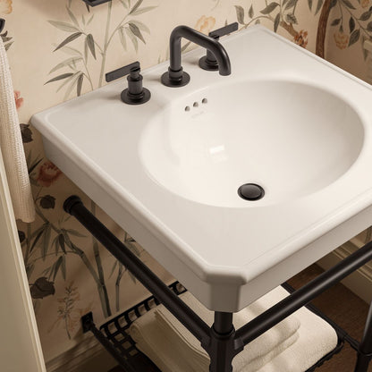 KOHLER K-39303-8 Claude 24" Rectangular Console Table Bathroom Sink, Dune with Matte Black - Shows close up detail of product