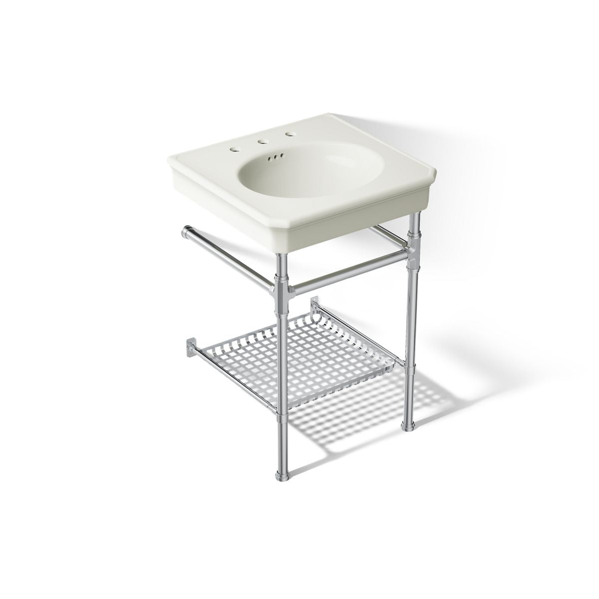 KOHLER K-39303-8 Claude 24" Rectangular Console Table Bathroom Sink, Dune with Polished Chrome - 3/4 view of product