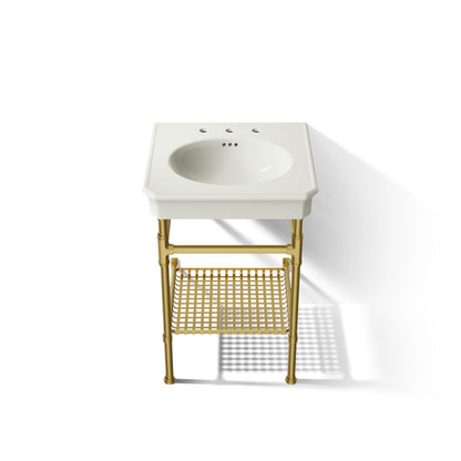 KOHLER K-39303-8 Claude 24" Rectangular Console Table Bathroom Sink, Dune with Vibrant Brushed Moderne Brass - Detail image o