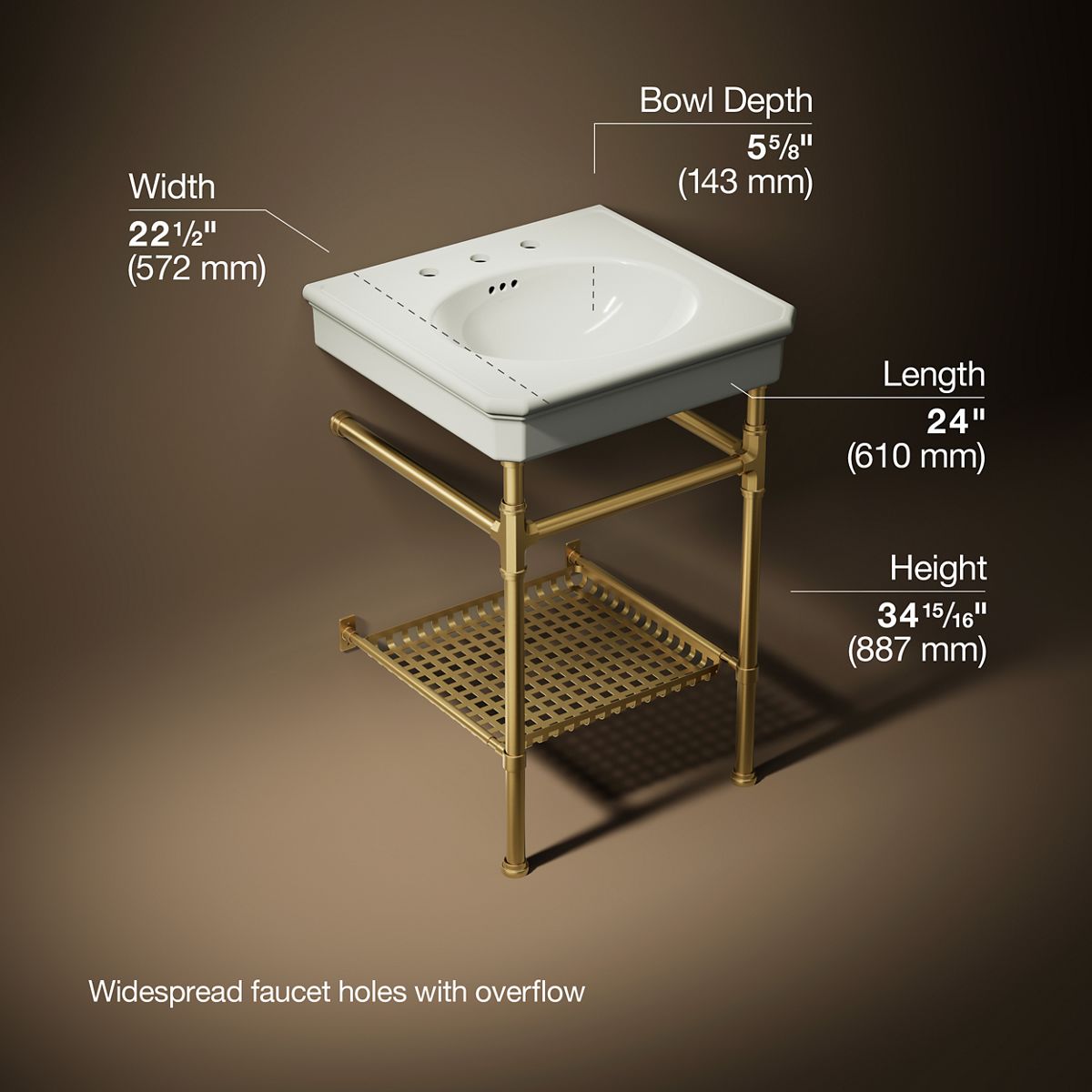 3/4 view of product with dimensions