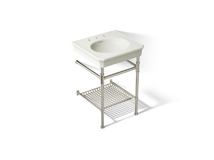 KOHLER K-39303-8 Claude 24" Rectangular Console Table Bathroom Sink, Dune with Vibrant Polished Nickel - 3/4 view of product