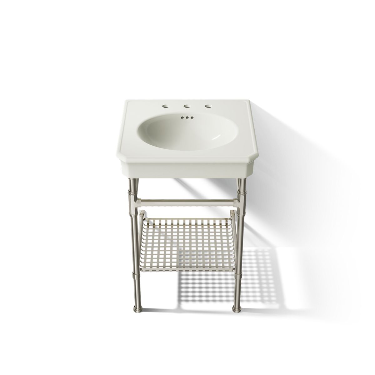 KOHLER K-39303-8 Claude 24" Rectangular Console Table Bathroom Sink, Dune with Vibrant Polished Nickel - Detail image of a pr