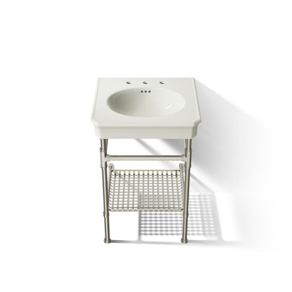KOHLER K-39303-8 Claude 24" Rectangular Console Table Bathroom Sink, Dune with Vibrant Polished Nickel - Detail image of a pr