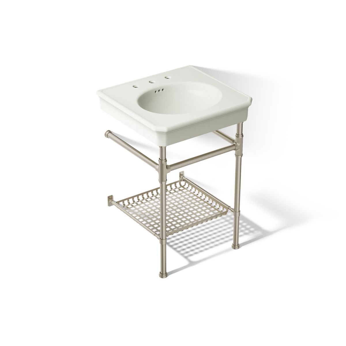 KOHLER K-39303-8 Claude 24" Rectangular Console Table Bathroom Sink, Vibrant Brushed Nickel - 3/4 view of product