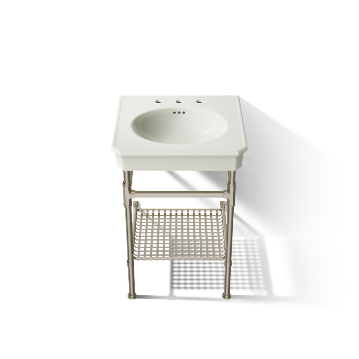 KOHLER K-39303-8 Claude 24" Rectangular Console Table Bathroom Sink, Vibrant Brushed Nickel - Detail image of a product featu