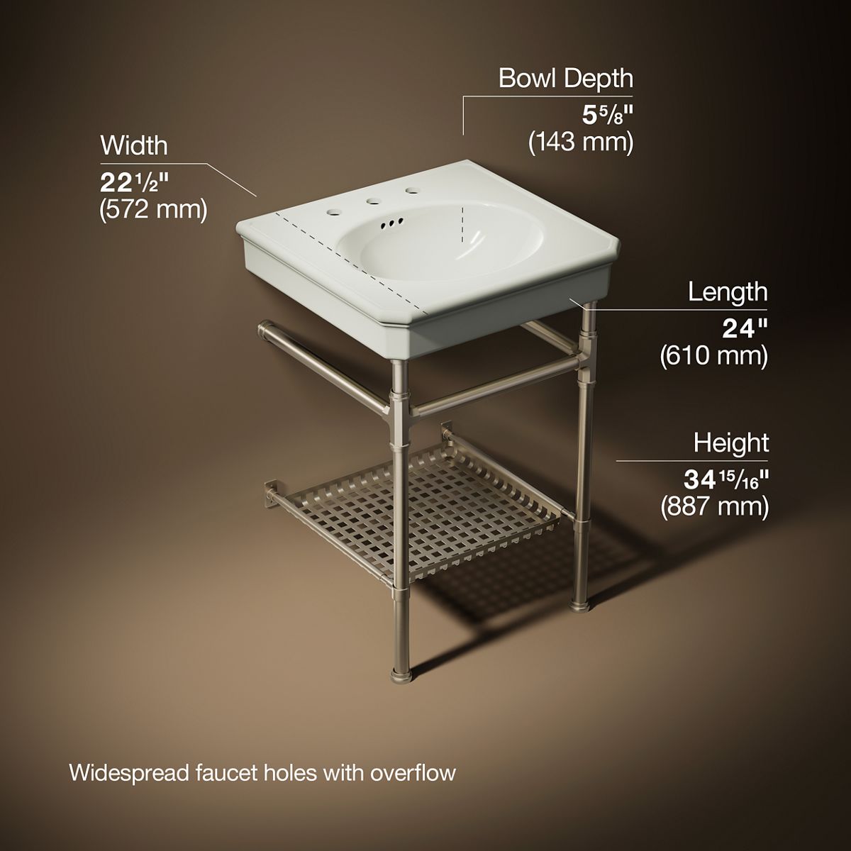 3/4 view of product with dimensions