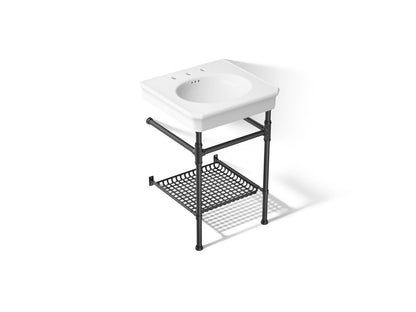 KOHLER K-39303-8 Claude 24" Rectangular Console Table Bathroom Sink, White with Black - 3/4 view of product