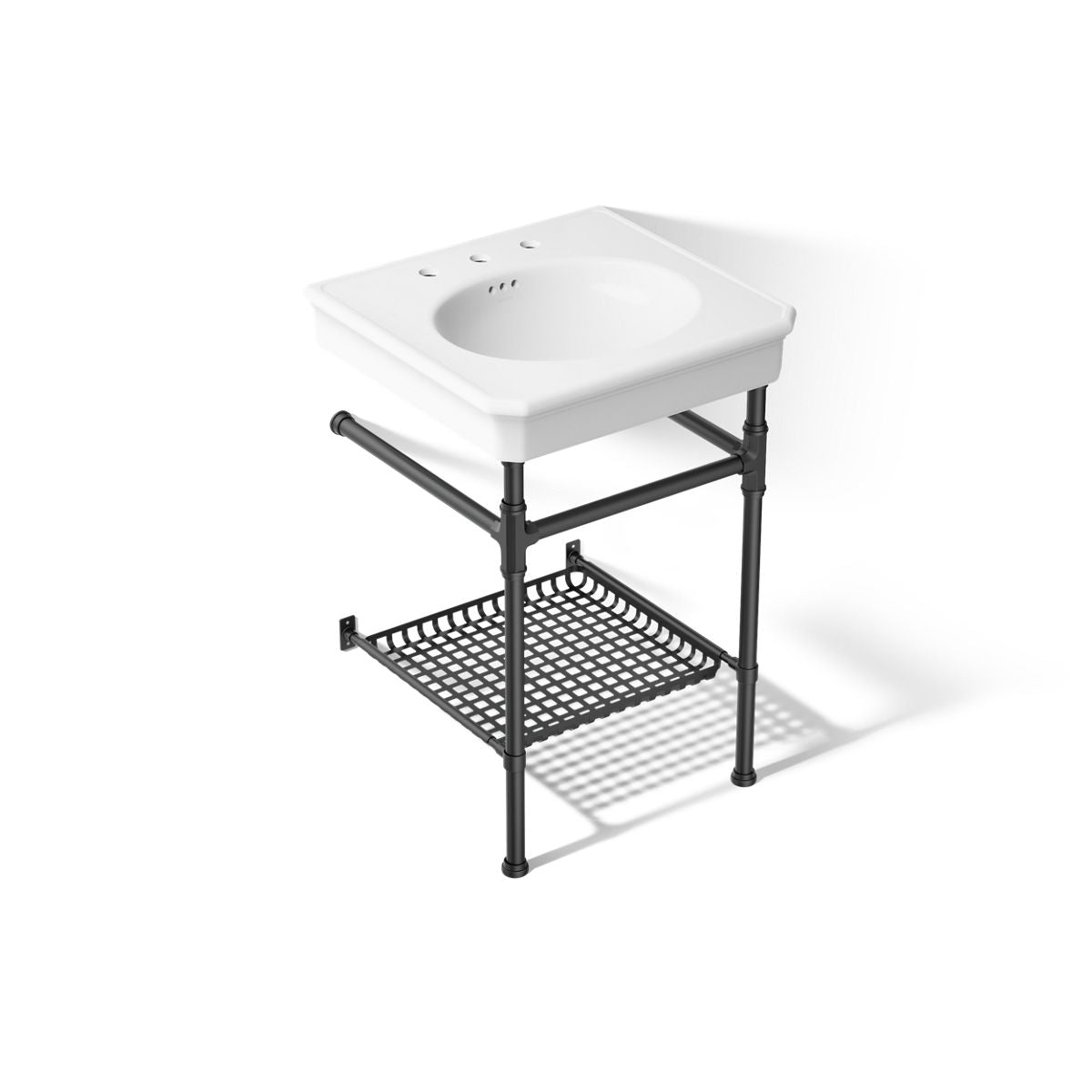 KOHLER K-39303-8 Claude 24" Rectangular Console Table Bathroom Sink, White with Black - 3/4 view of product