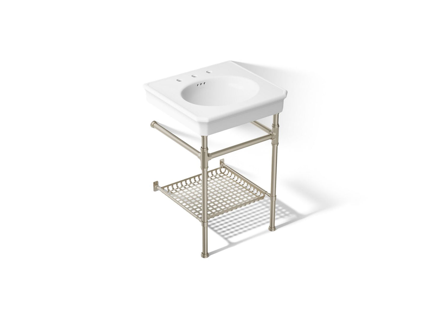 KOHLER K-39303-8 Claude 24" Rectangular Console Table Bathroom Sink, White with Brushed Nickel - 3/4 view of product