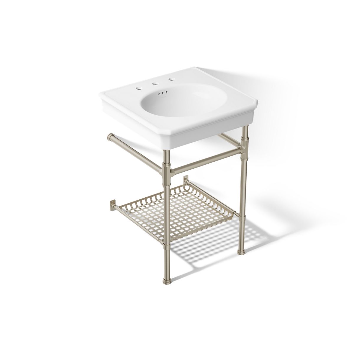 KOHLER K-39303-8 Claude 24" Rectangular Console Table Bathroom Sink, White with Brushed Nickel - 3/4 view of product
