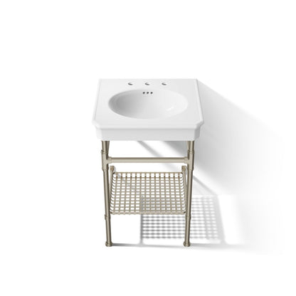 KOHLER K-39303-8 Claude 24" Rectangular Console Table Bathroom Sink, White with Brushed Nickel - Detail image of a product fe