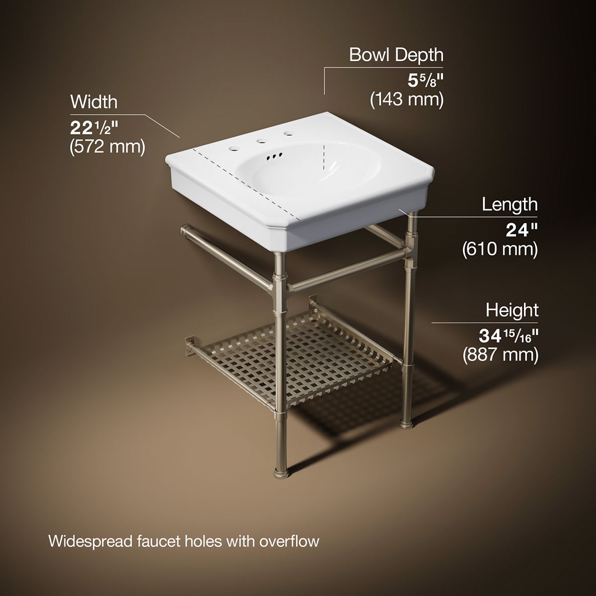 3/4 view of product with dimensions