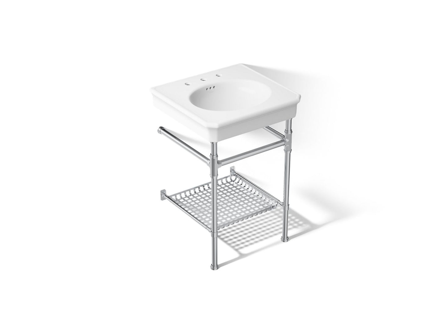 KOHLER K-39303-8 Claude 24" Rectangular Console Table Bathroom Sink, White with Polished Chrome - 3/4 view of product