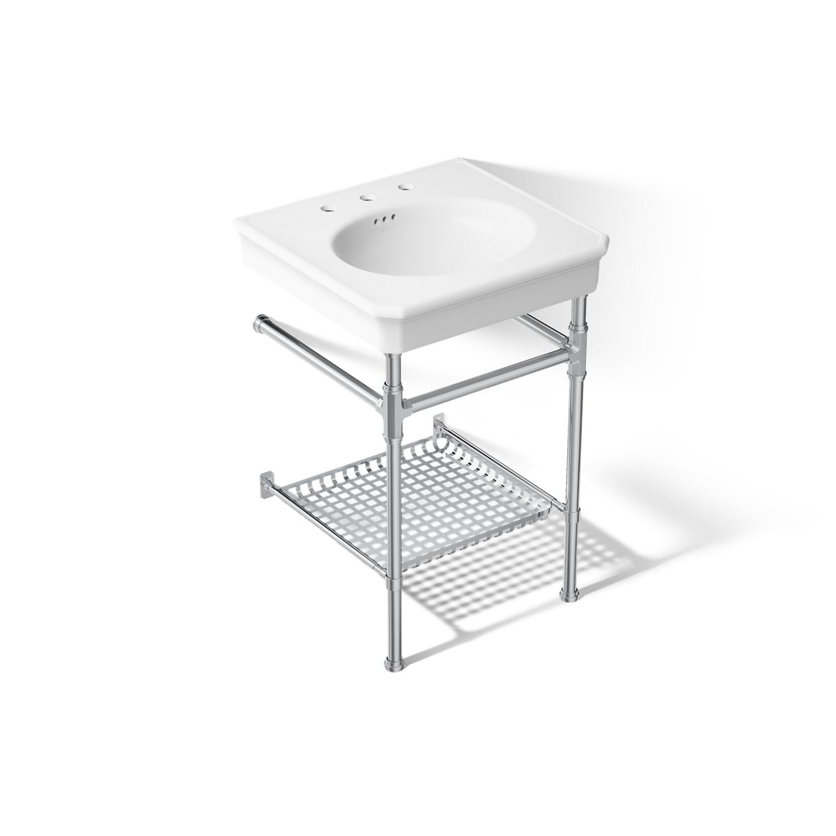 KOHLER K-39303-8 Claude 24" Rectangular Console Table Bathroom Sink, White with Polished Chrome - 3/4 view of product