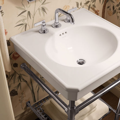 KOHLER K-39303-8 Claude 24" Rectangular Console Table Bathroom Sink, White with Polished Chrome - Shows close up detail of pr