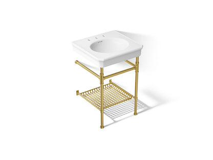 KOHLER K-39303-8 Claude 24" Rectangular Console Table Bathroom Sink, White with Vibrant Brushed Moderne Brass - 3/4 view of p