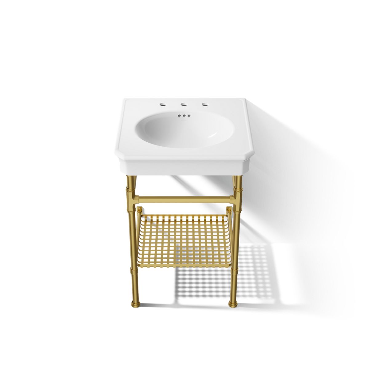 KOHLER K-39303-8 Claude 24" Rectangular Console Table Bathroom Sink, White with Vibrant Brushed Moderne Brass - Detail image 