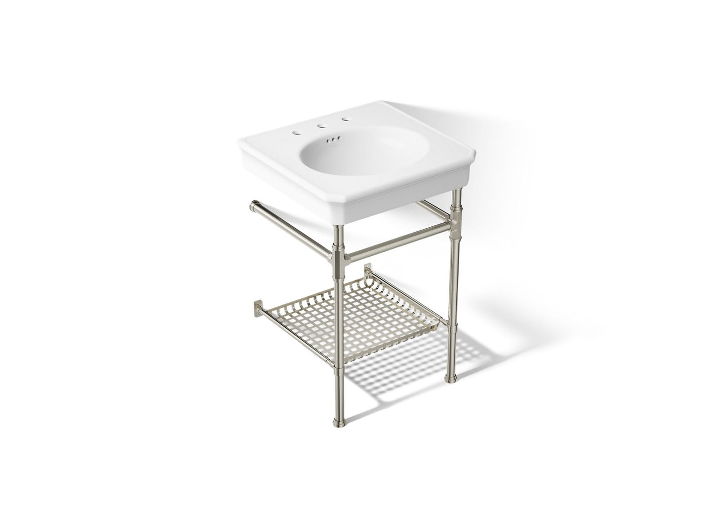 KOHLER K-39303-8 Claude 24" Rectangular Console Table Bathroom Sink, White with Vibrant Polished Nickel - 3/4 view of product