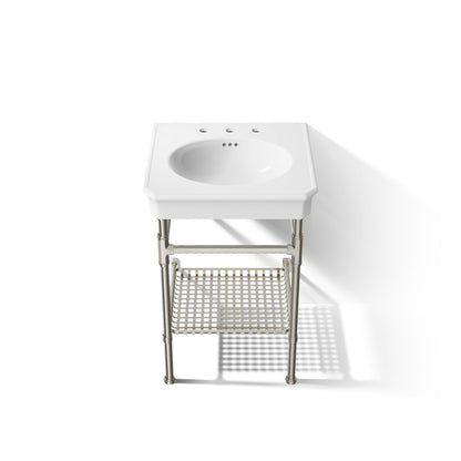 KOHLER K-39303-8 Claude 24" Rectangular Console Table Bathroom Sink, White with Vibrant Polished Nickel - Detail image of a p