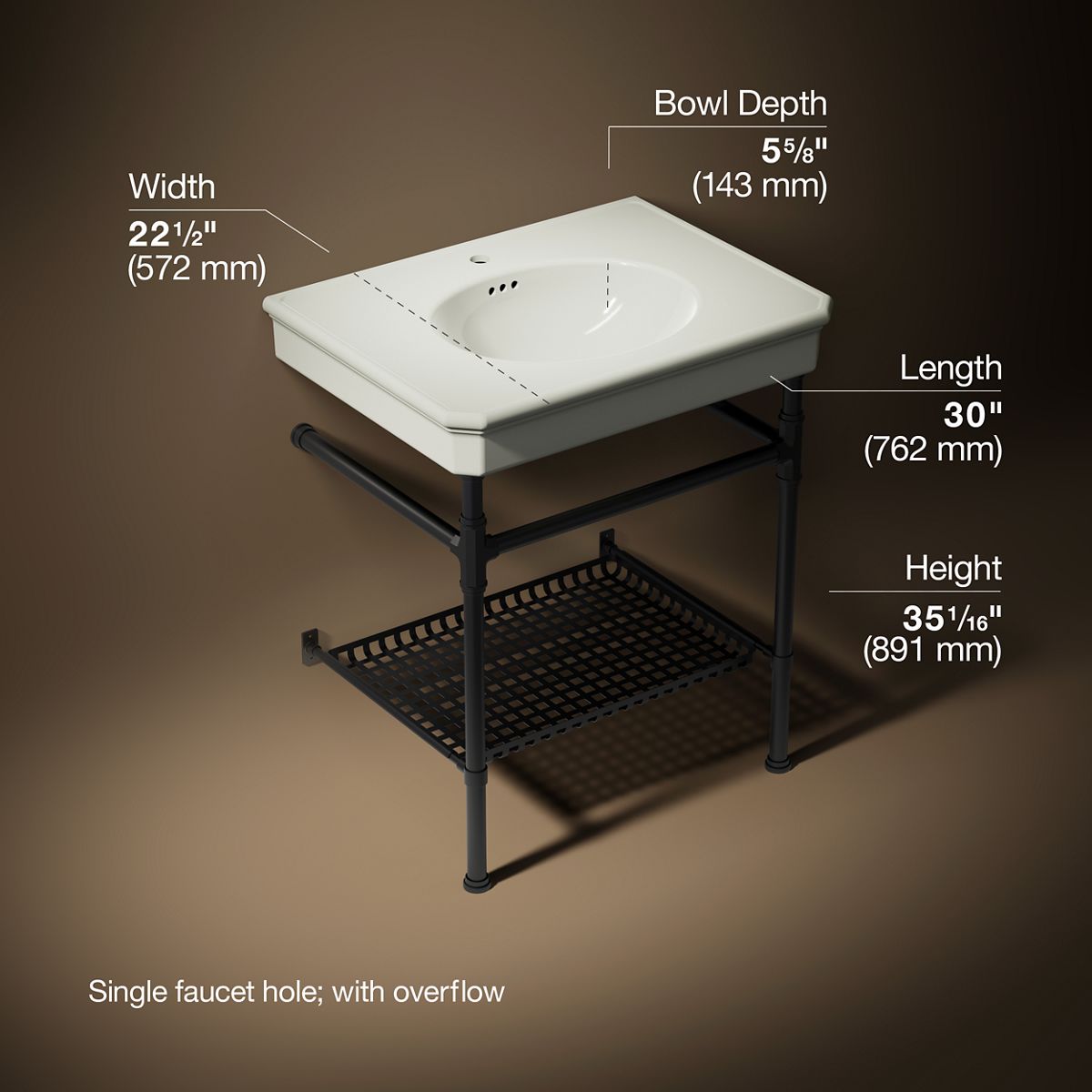 3/4 view of product with dimensions