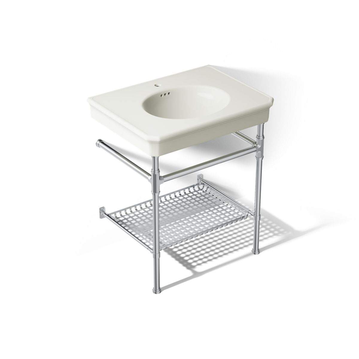 KOHLER K-39304-1 Claude 30" Rectangular Console Table Bathroom Sink, Dune with Polished Chrome - 3/4 view of product
