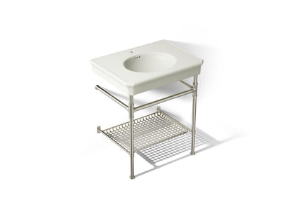KOHLER K-39304-1 Claude 30" Rectangular Console Table Bathroom Sink, Dune with Vibrant Polished Nickel - 3/4 view of product