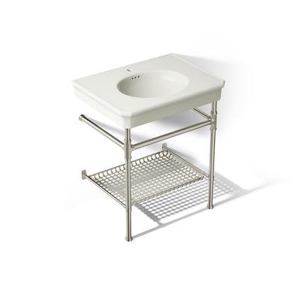 KOHLER K-39304-1 Claude 30" Rectangular Console Table Bathroom Sink, Dune with Vibrant Polished Nickel - 3/4 view of product