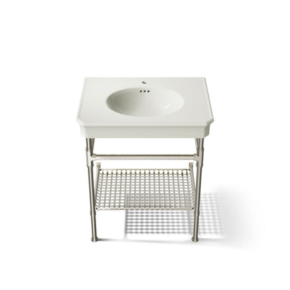 KOHLER K-39304-1 Claude 30" Rectangular Console Table Bathroom Sink, Dune with Vibrant Polished Nickel - Detail image of a pr