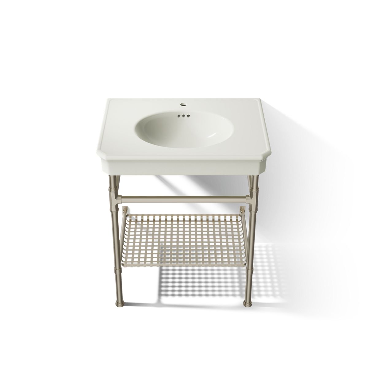 KOHLER K-39304-1 Claude 30" Rectangular Console Table Bathroom Sink, Vibrant Brushed Nickel - Detail image of a product featu