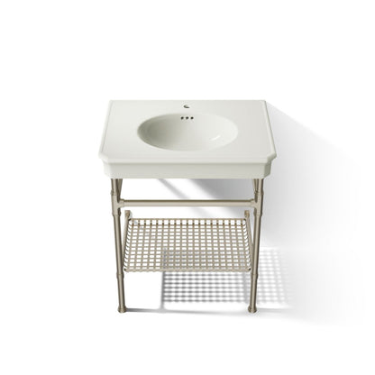 KOHLER K-39304-1 Claude 30" Rectangular Console Table Bathroom Sink, Vibrant Brushed Nickel - Detail image of a product featu