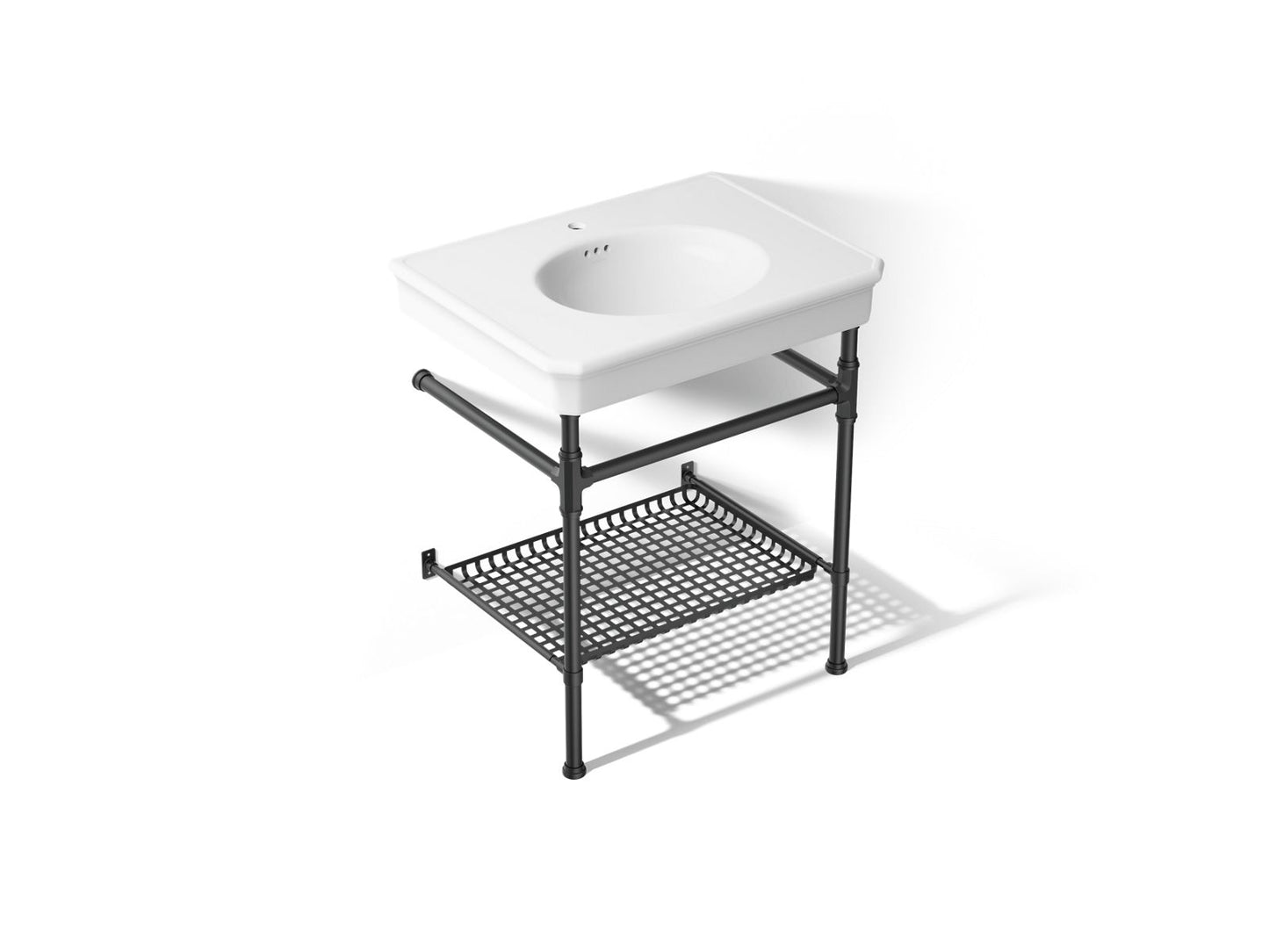 KOHLER K-39304-1 Claude 30" Rectangular Console Table Bathroom Sink, White with Black - 3/4 view of product