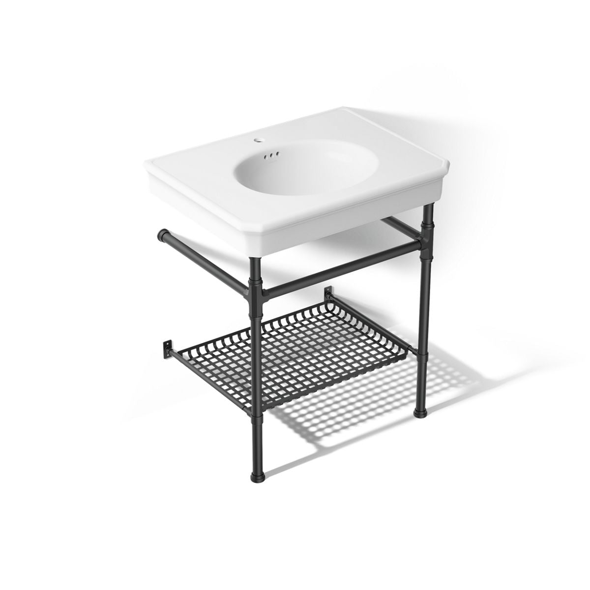 KOHLER K-39304-1 Claude 30" Rectangular Console Table Bathroom Sink, White with Black - 3/4 view of product