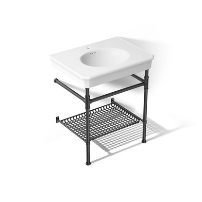 KOHLER K-39304-1 Claude 30" Rectangular Console Table Bathroom Sink, White with Black - 3/4 view of product