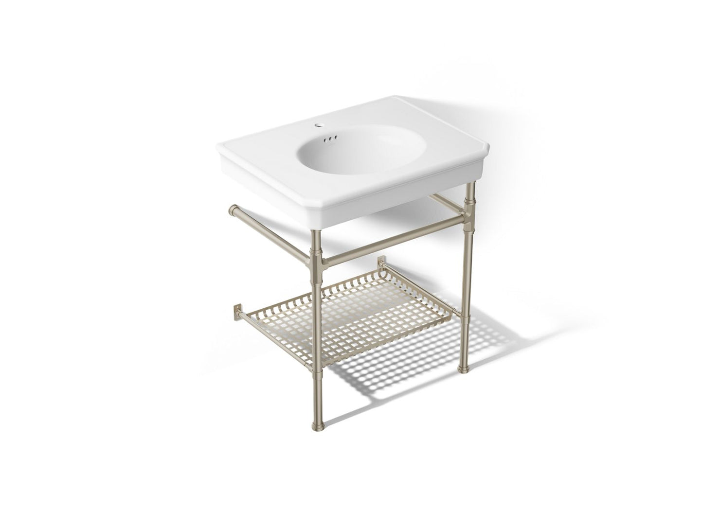 KOHLER K-39304-1 Claude 30" Rectangular Console Table Bathroom Sink, White with Brushed Nickel - 3/4 view of product