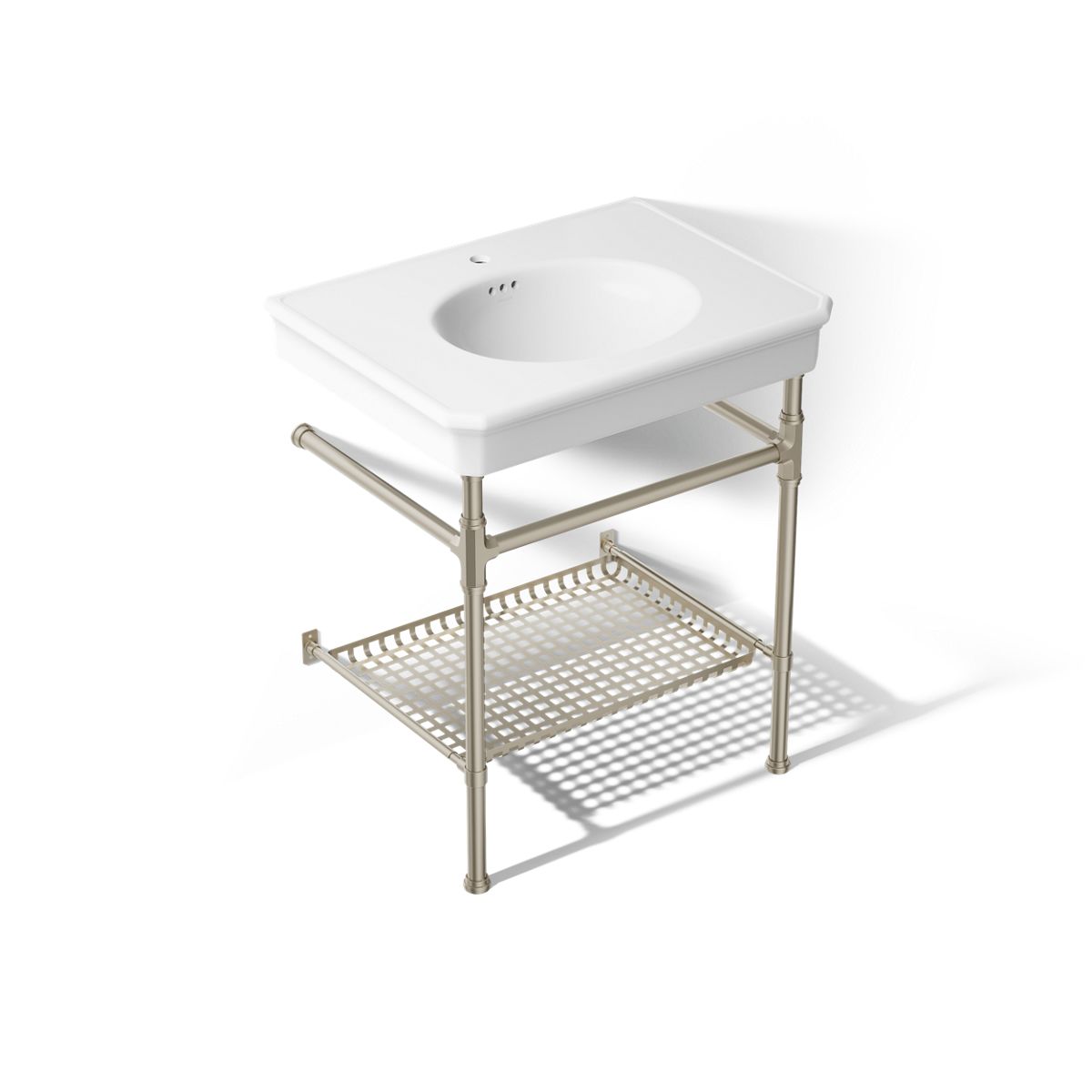 KOHLER K-39304-1 Claude 30" Rectangular Console Table Bathroom Sink, White with Brushed Nickel - 3/4 view of product