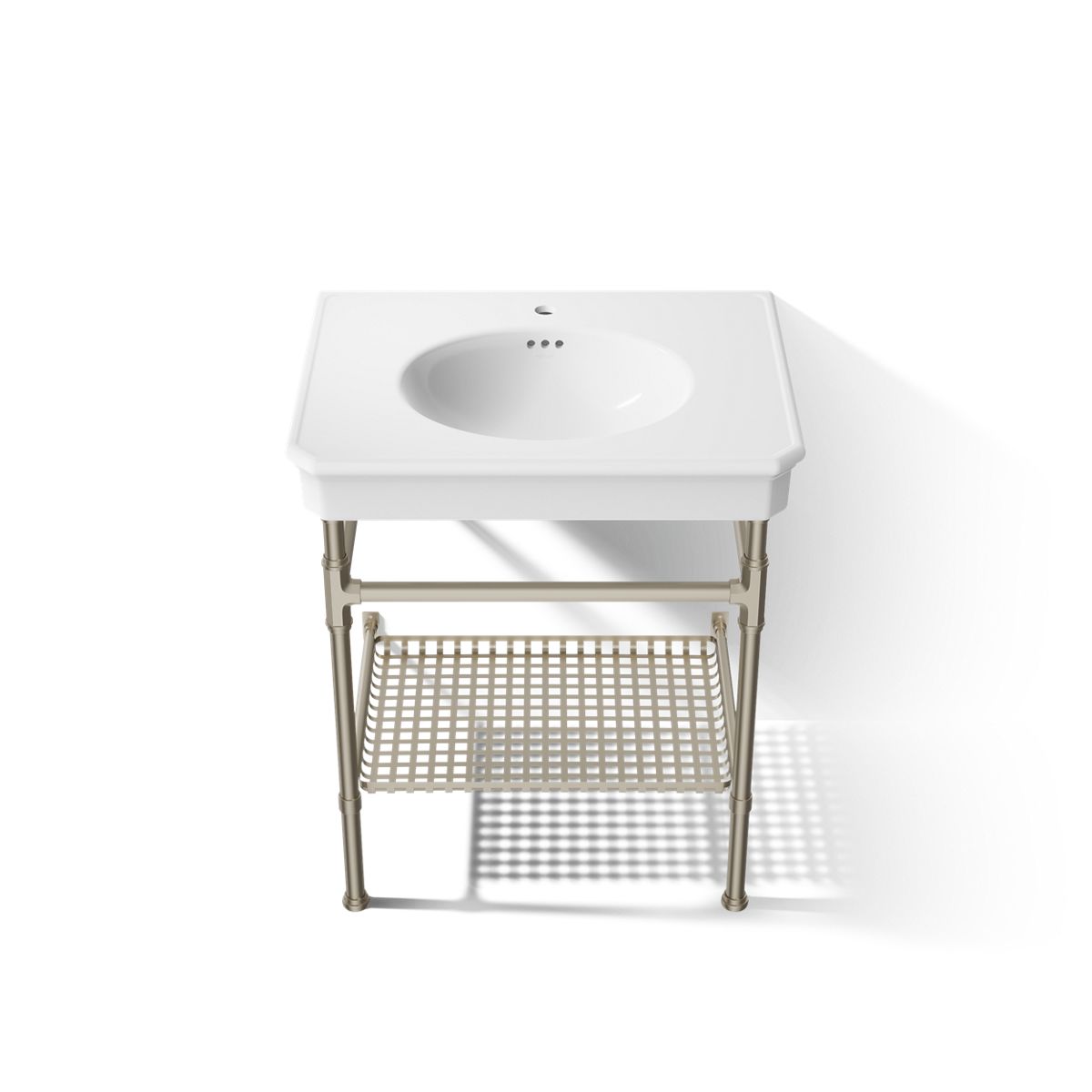 KOHLER K-39304-1 Claude 30" Rectangular Console Table Bathroom Sink, White with Brushed Nickel - Detail image of a product fe