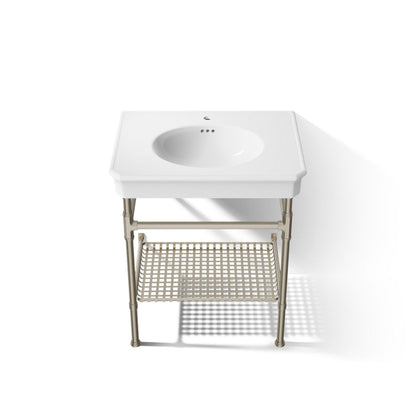 KOHLER K-39304-1 Claude 30" Rectangular Console Table Bathroom Sink, White with Brushed Nickel - Detail image of a product fe