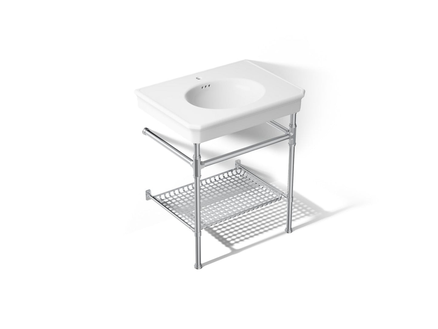 KOHLER K-39304-1 Claude 30" Rectangular Console Table Bathroom Sink, White with Polished Chrome - 3/4 view of product