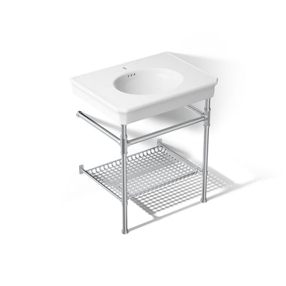 KOHLER K-39304-1 Claude 30" Rectangular Console Table Bathroom Sink, White with Polished Chrome - 3/4 view of product