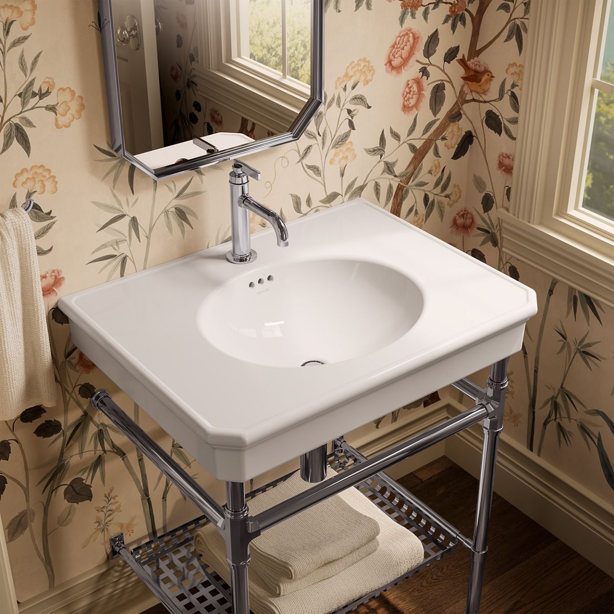 KOHLER K-39304-1 Claude 30" Rectangular Console Table Bathroom Sink, White with Polished Chrome - image focused on single pro