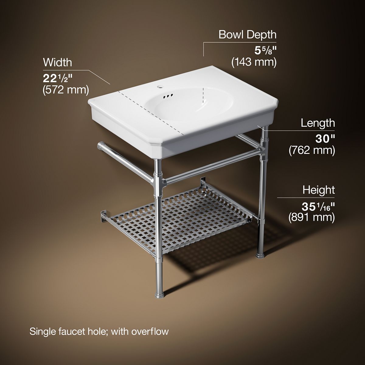 3/4 view of product with dimensions