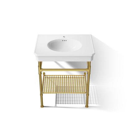 KOHLER K-39304-1 Claude 30" Rectangular Console Table Bathroom Sink, White with Vibrant Brushed Moderne Brass - Detail image 