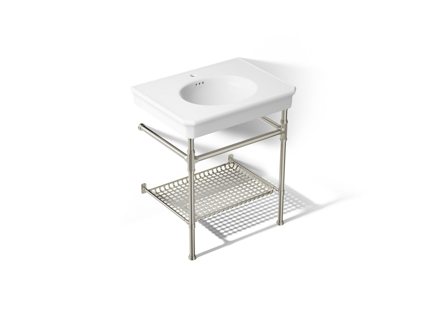 KOHLER K-39304-1 Claude 30" Rectangular Console Table Bathroom Sink, White with Vibrant Polished Nickel - 3/4 view of product