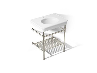 KOHLER K-39304-1 Claude 30" Rectangular Console Table Bathroom Sink, White with Vibrant Polished Nickel - 3/4 view of product