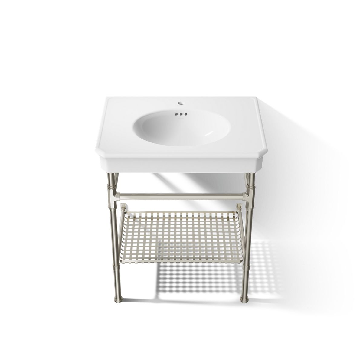 KOHLER K-39304-1 Claude 30" Rectangular Console Table Bathroom Sink, White with Vibrant Polished Nickel - Detail image of a p
