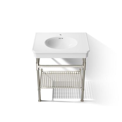 KOHLER K-39304-1 Claude 30" Rectangular Console Table Bathroom Sink, White with Vibrant Polished Nickel - Detail image of a p